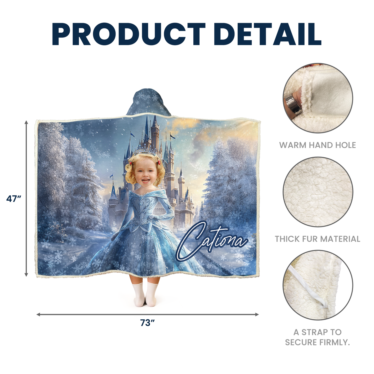 Ice Princess - Gifts For Little Girls, Daughter - Custom Face & Name - Personalized Photo Wearable Blanket Hoodie