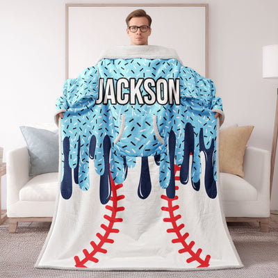 Icecream Drip Design For Baseball, Softball, Soccer, Football, Basketball, Hockey Lover - Personalized Blanket