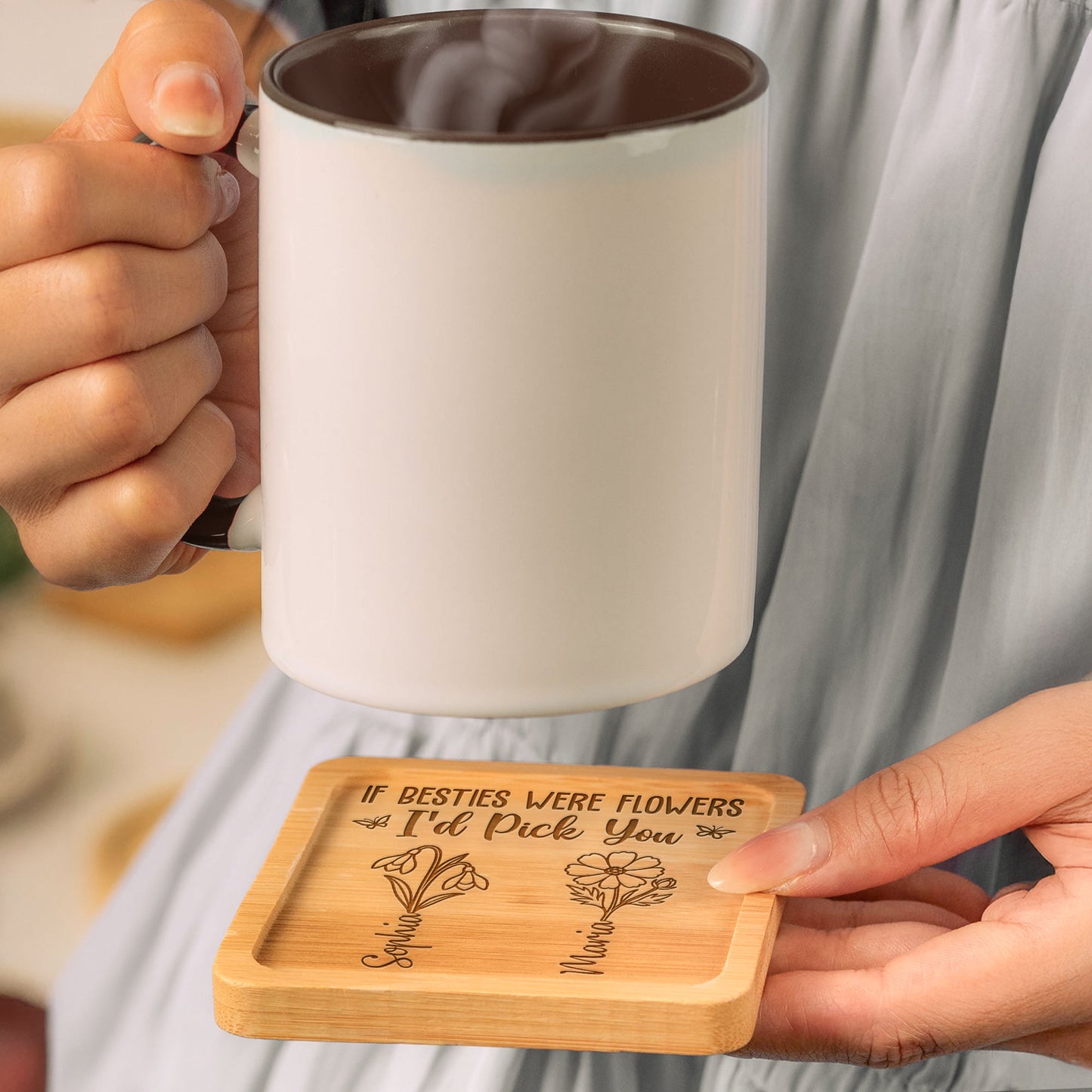 If Besties Were Flowers I'd Pick You - Personalized Wooden Coaster