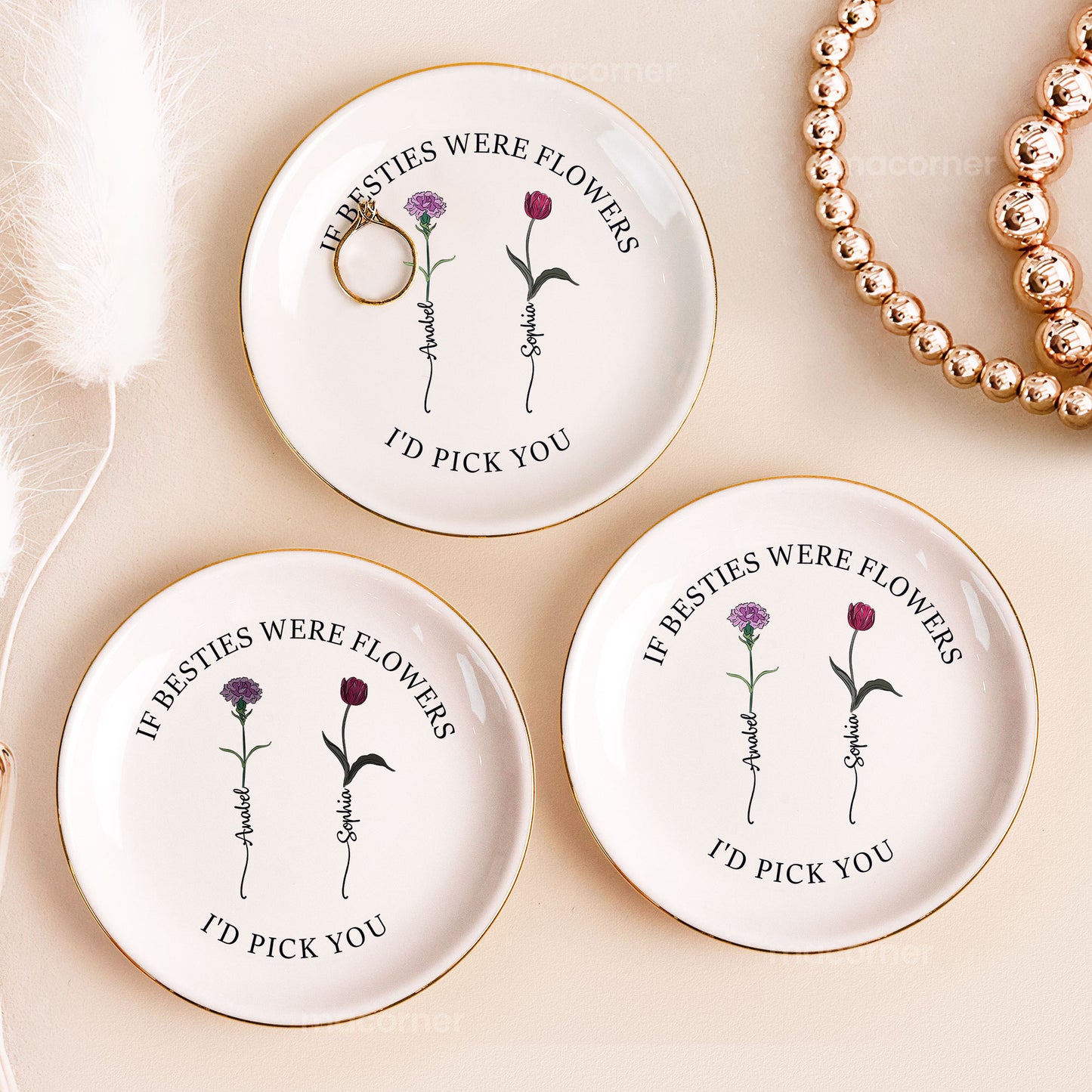 If Besties Were Flowers I'd Pick You - Custom Birth Flower - Personalized Circle Jewelry Dish