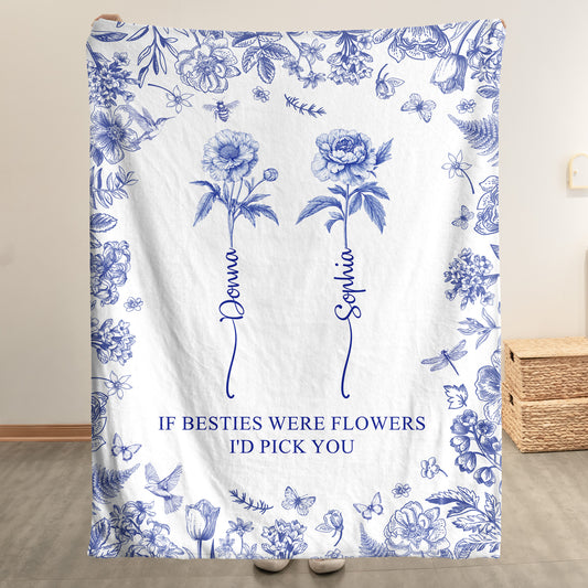 If Besties Were Flowers I'd Pick You - Custom Birth Flower Toile De Jouy - Personalized Blanket