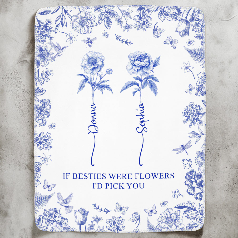 If Besties Were Flowers I'd Pick You - Custom Birth Flower Toile De Jouy - Personalized Blanket