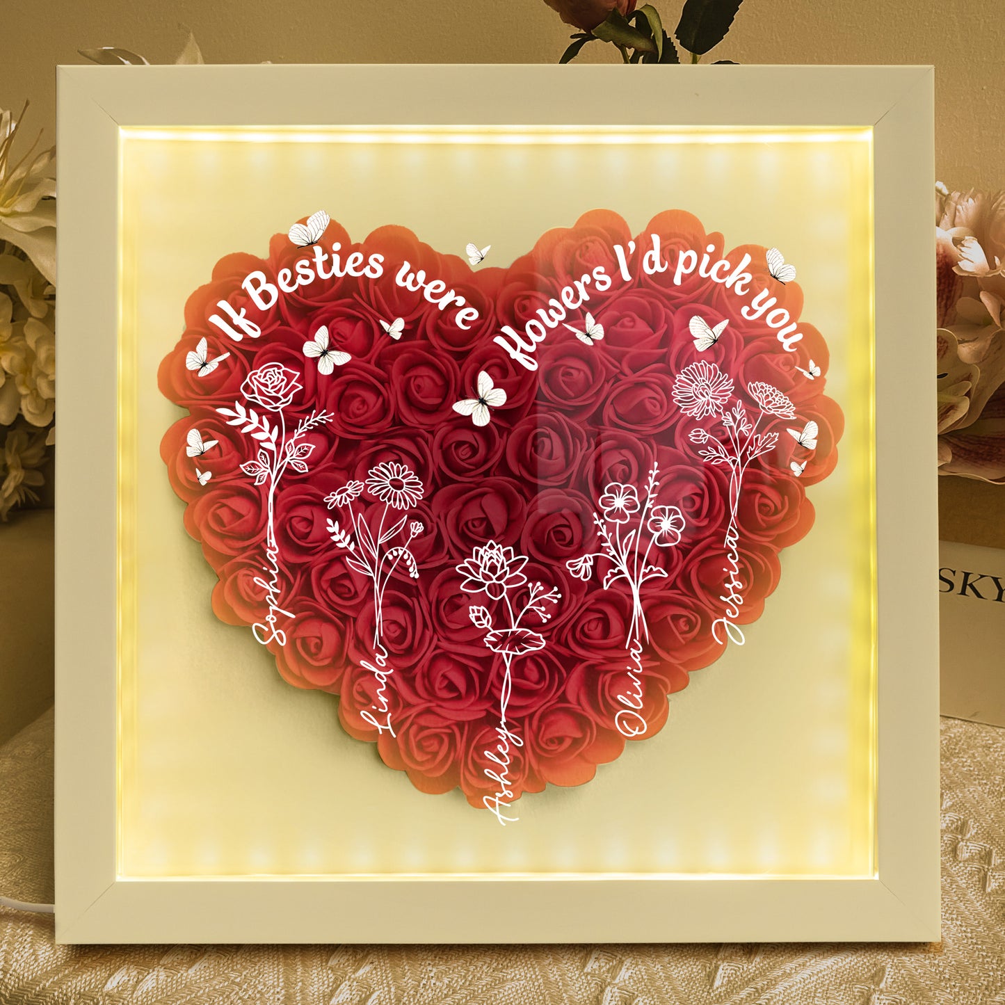 If Besties Were Flowers I'd Pick You - Personalized Flower Shadow Box With LED Light