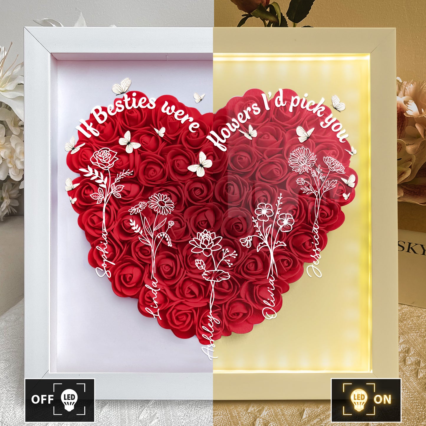If Besties Were Flowers I'd Pick You - Personalized Flower Shadow Box With LED Light