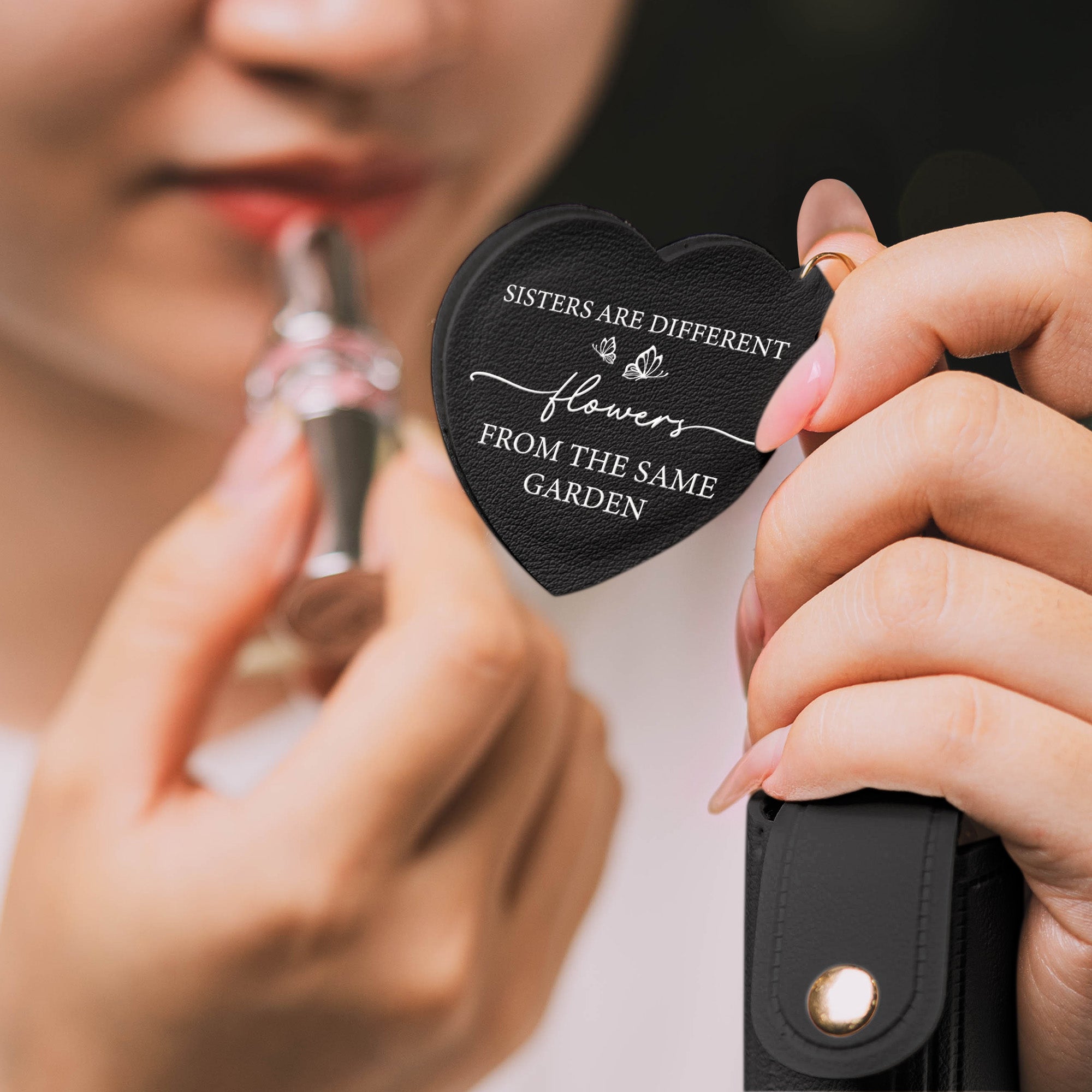 If Besties Were Flowers I'd Pick You Dark Ver - Personalized Leather Lipstick Case With Mirror Keychain