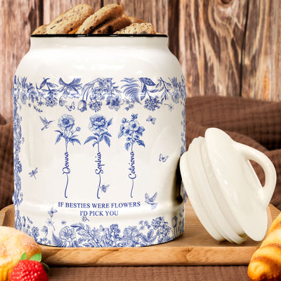 If Besties Were Flowers I'd Pick You - Toile De Jouy Birth Flower - Personalized Cookie Jar