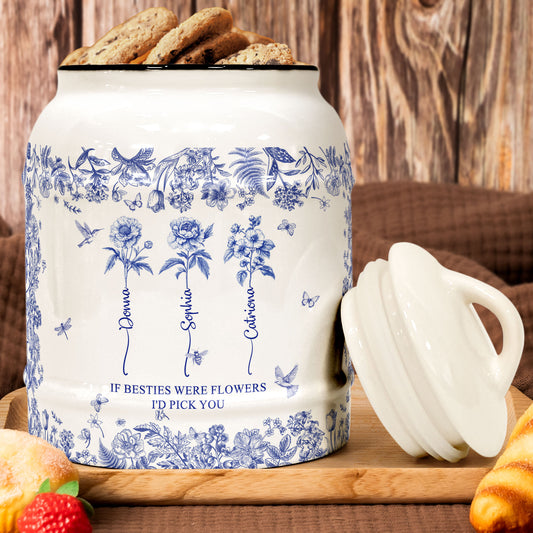 If Besties Were Flowers I'd Pick You - Toile De Jouy Birth Flower - Personalized Cookie Jar