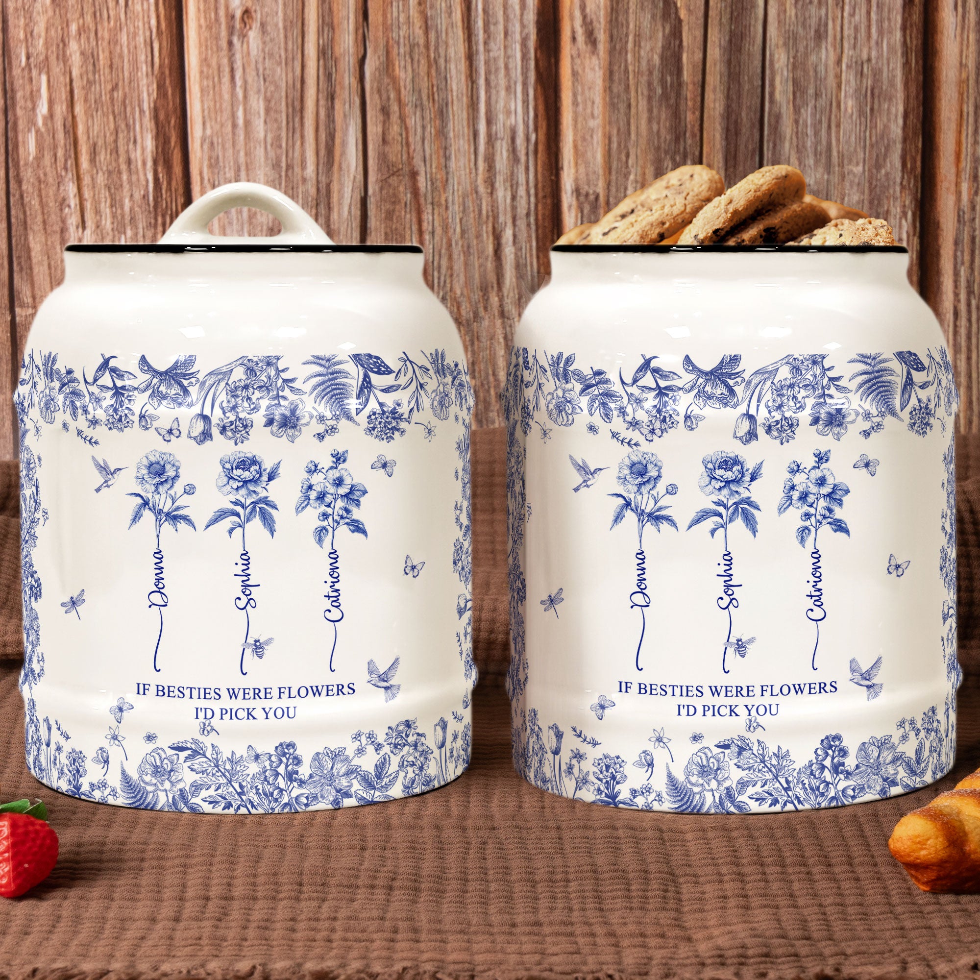 If Besties Were Flowers I'd Pick You - Toile De Jouy Birth Flower - Personalized Cookie Jar