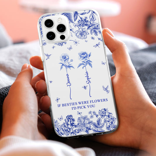 If Besties Were Flowers I'd Pick You - Toile De Jouy Custom Birth Flower - Personalized Clear Phone Case
