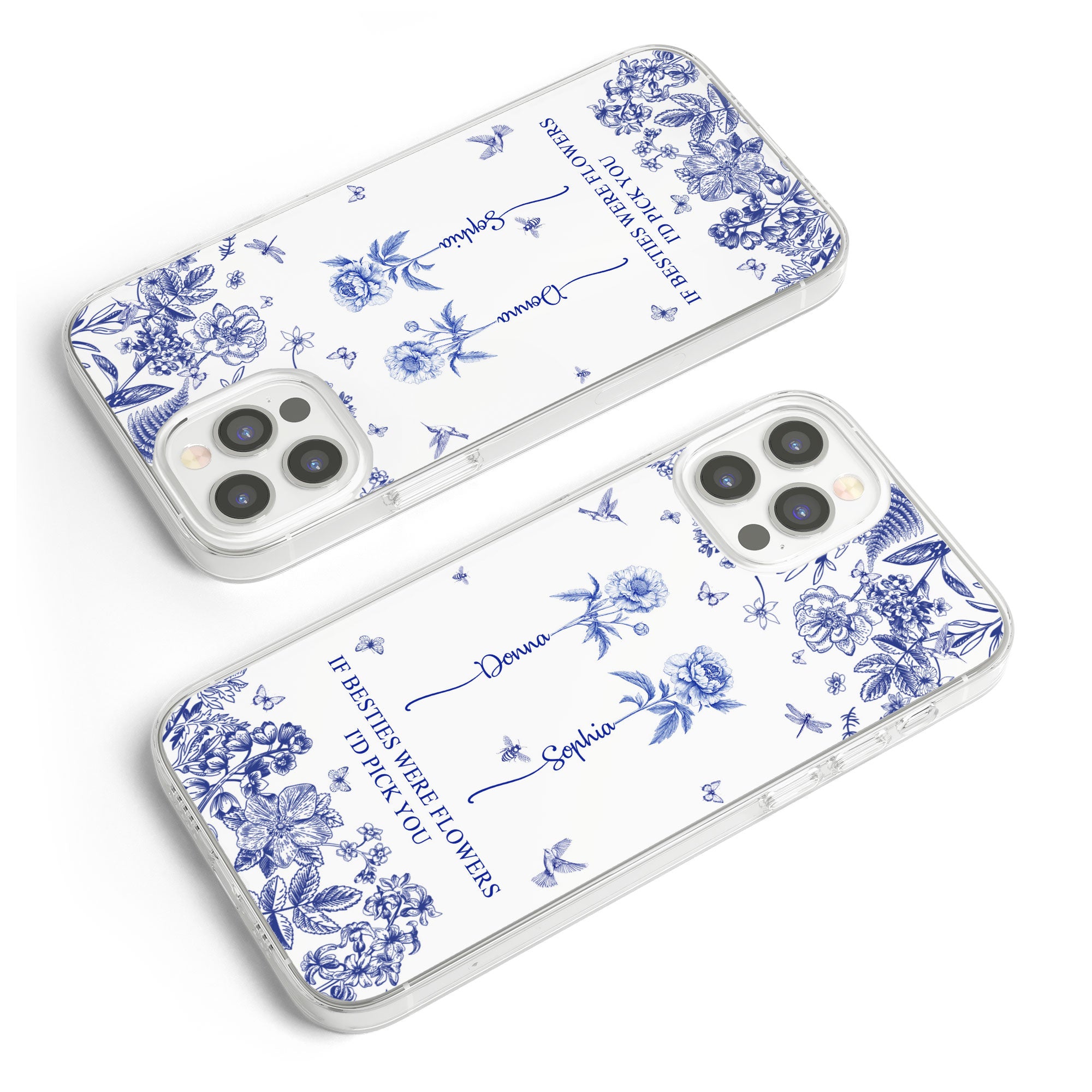 If Besties Were Flowers I'd Pick You - Toile De Jouy Custom Birth Flower - Personalized Clear Phone Case