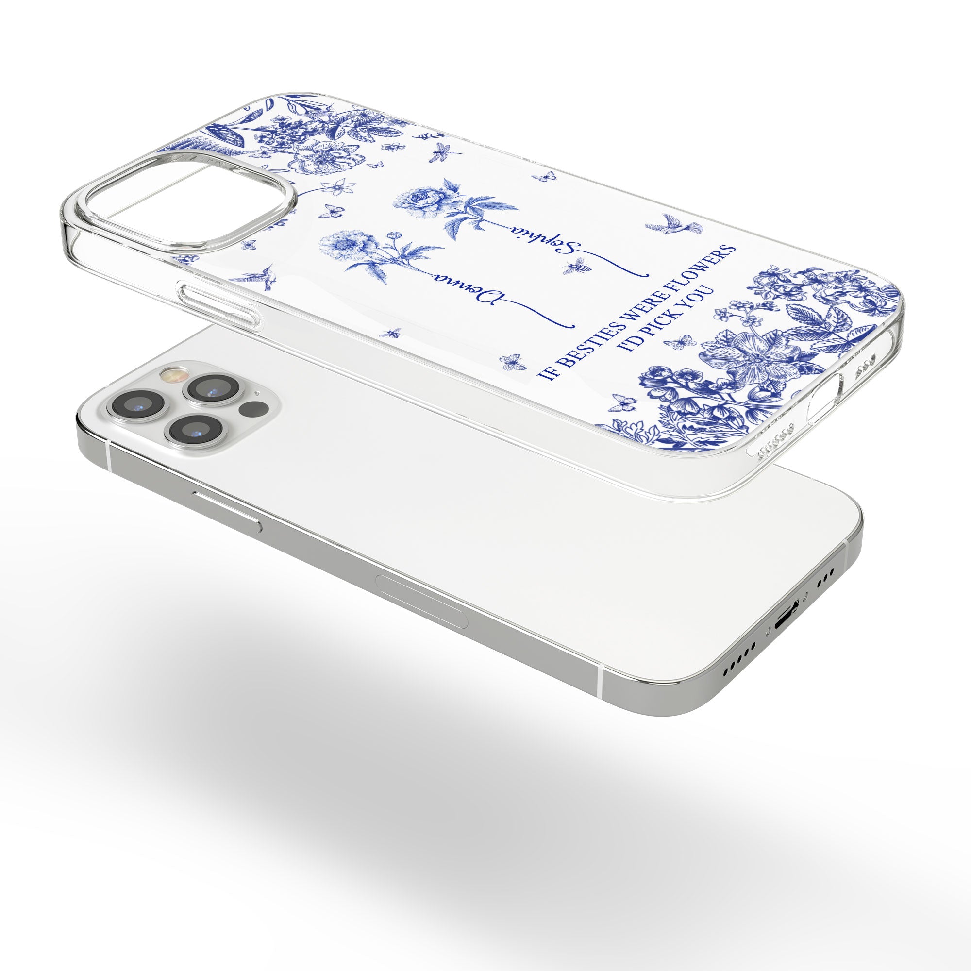 If Besties Were Flowers I'd Pick You - Toile De Jouy Custom Birth Flower - Personalized Clear Phone Case