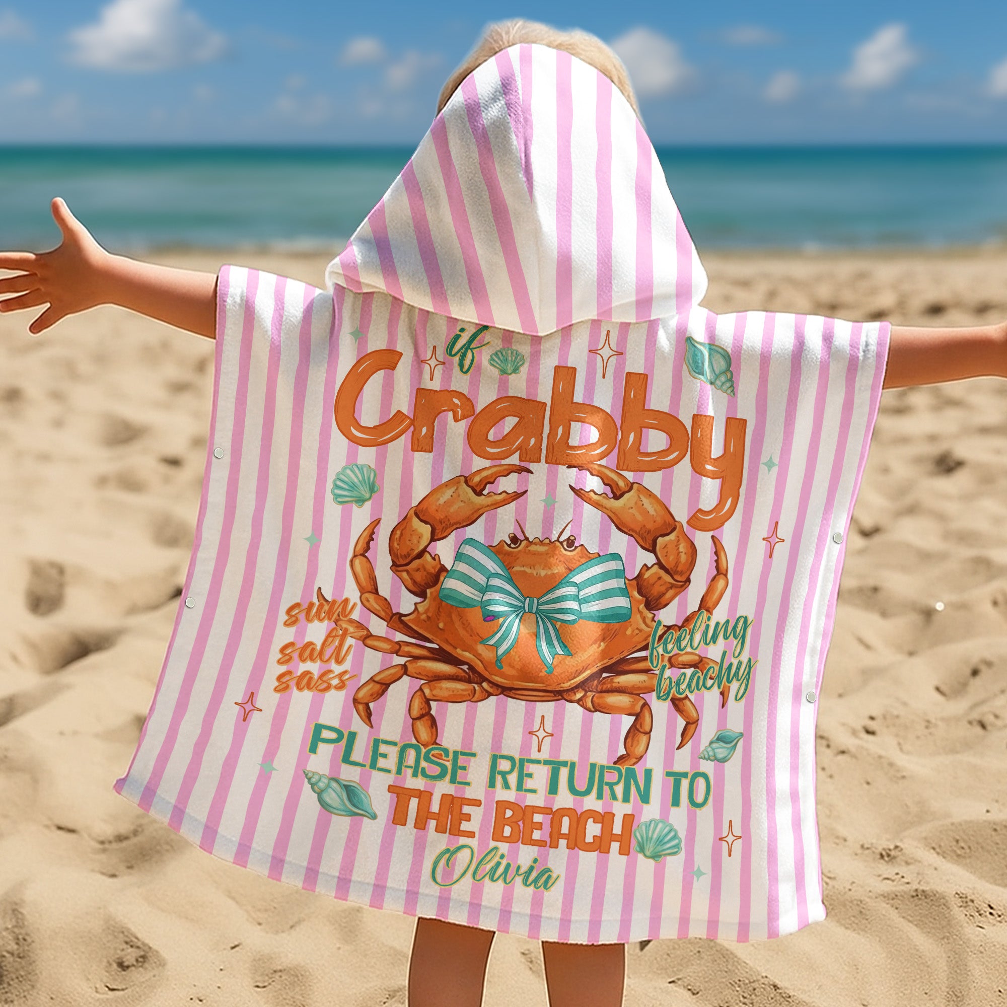 If Crabby Please Return To The Beach - Personalized Beach Towel
