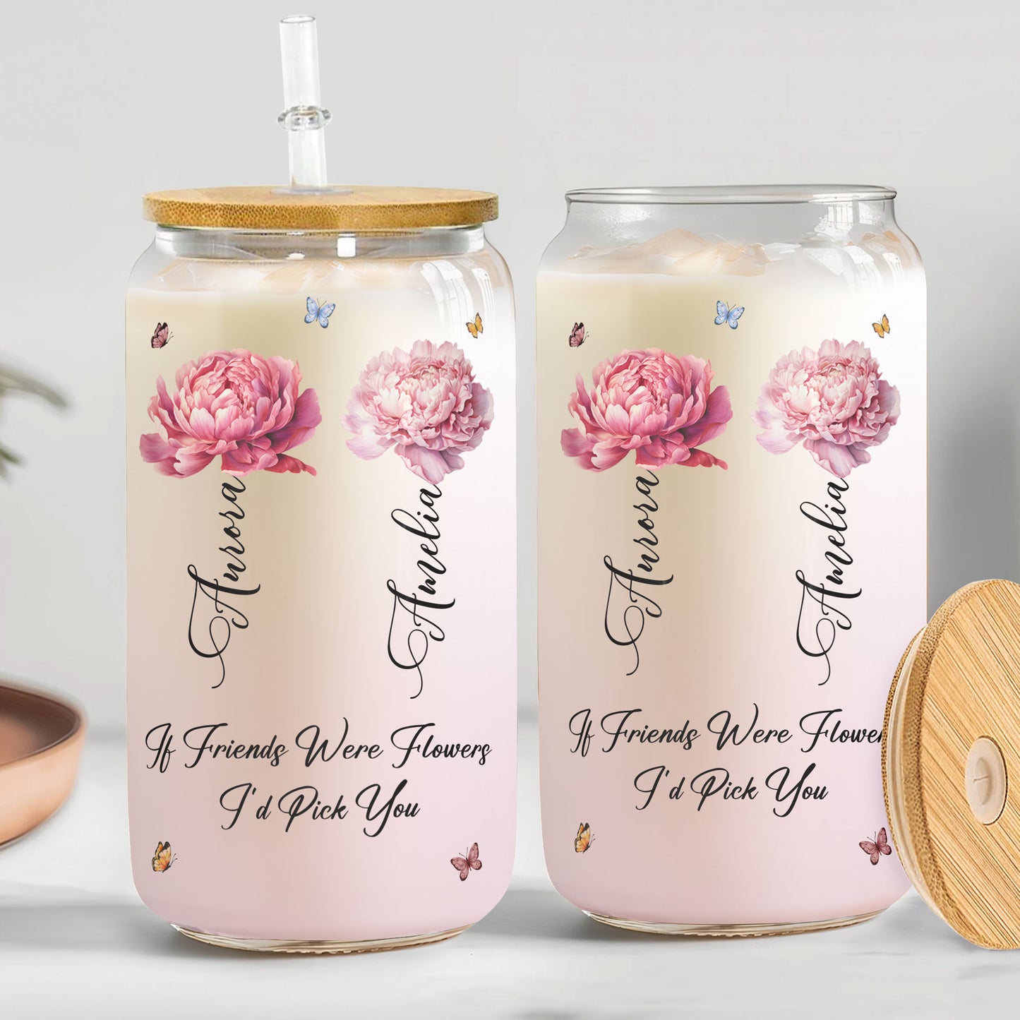 If Friends Were Flowers I'd Pick You Custom Birth Flowers - Personalized Clear Glass Cup