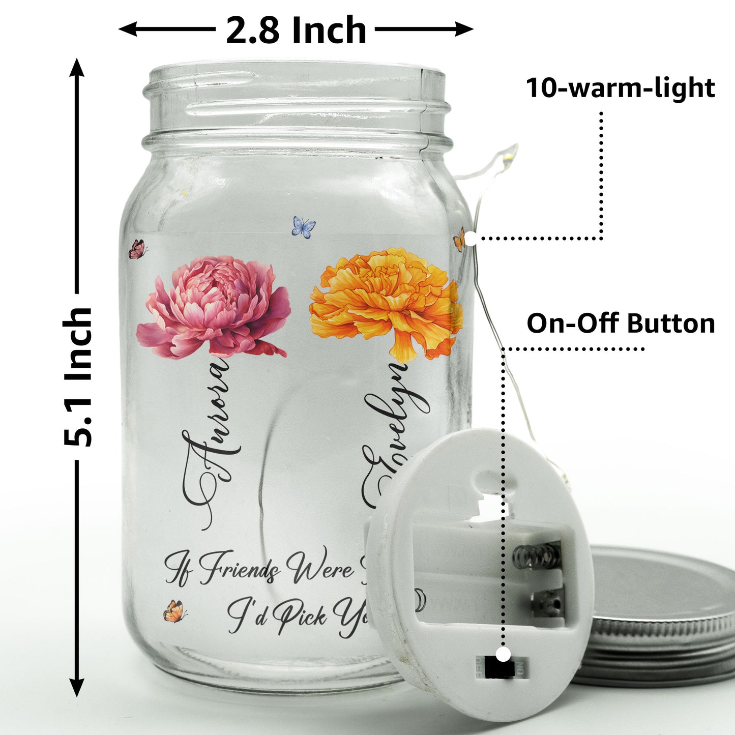 If Friends Were Flowers I’d Pick You Friendship - Personalized Mason Jar Light