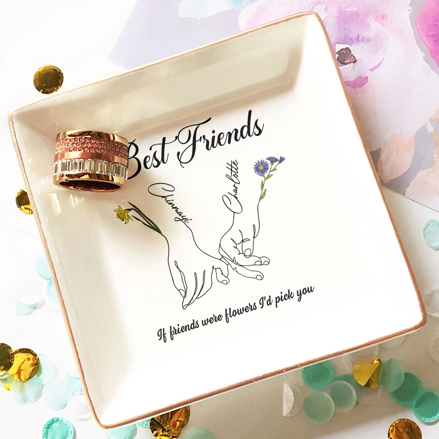 If Friends Were Flowers I'd Pick You Holding Hands - Personalized Jewelry Dish