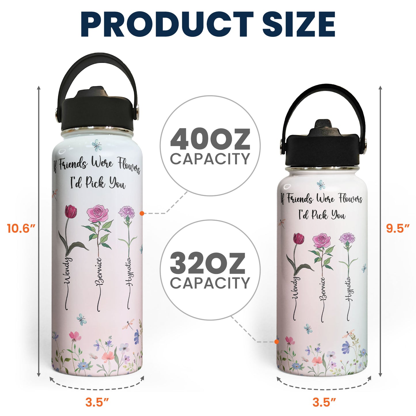 Flowers Bottle If Friends Were Flowers - Personalized Stainless Steel Water Bottle