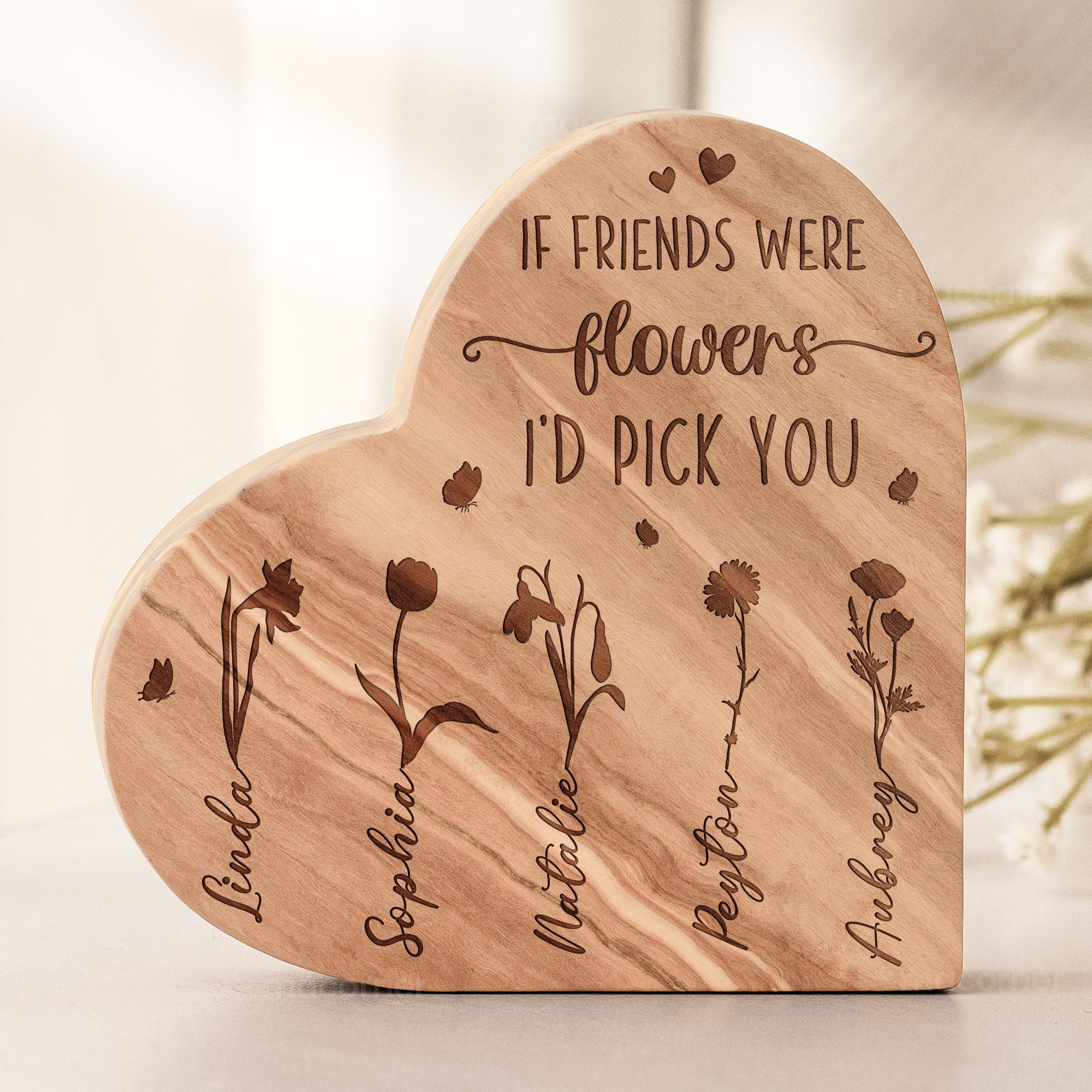 thumbnail image 2 of Mini Wood Sign 'If Friends Were Flowers I'd Pick You' - Handmade Gift Ornament USA 2 of 6