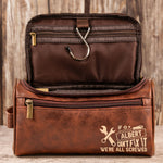 If He Can't Fix It, We'Re All Screwed - For Dad, Husband, Papa - Personalized Leather Toiletry Bag