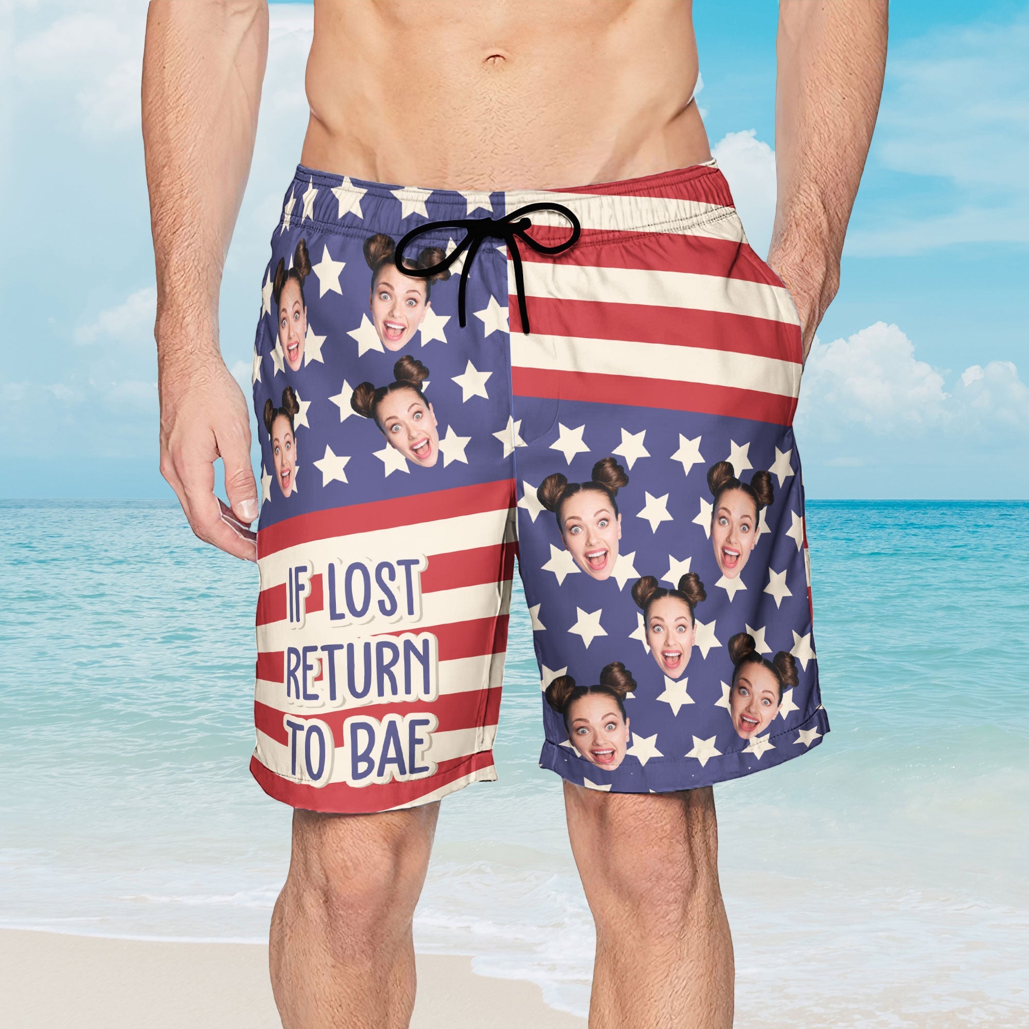 If Lost Return To Bae I Am Bae - Personalized Photo Couple Beach Shorts