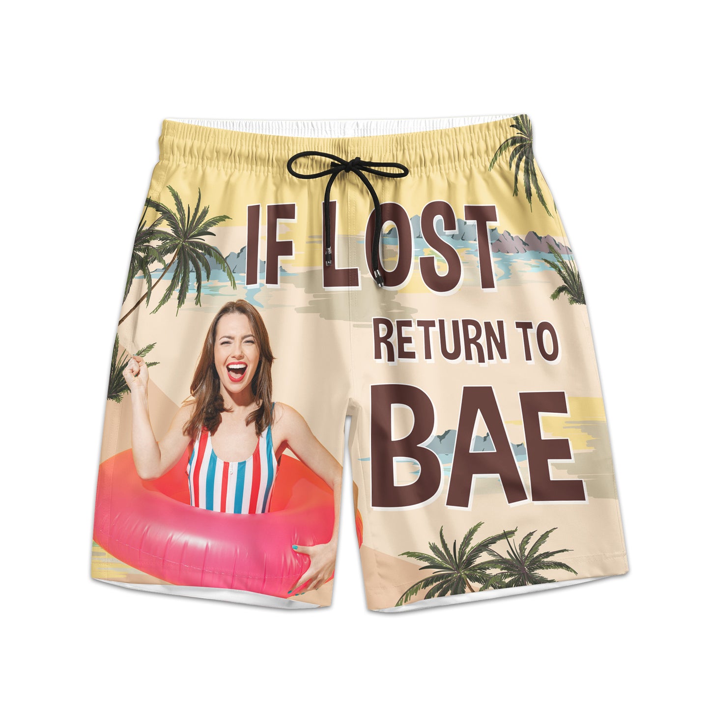 If Lost Return To Bae - Personalized Photo Couple Beach Shorts