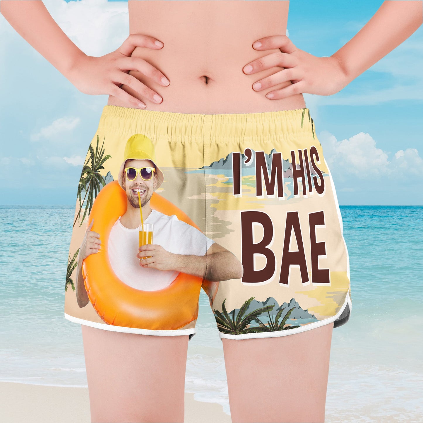 If Lost Return To Bae - Personalized Photo Couple Beach Shorts