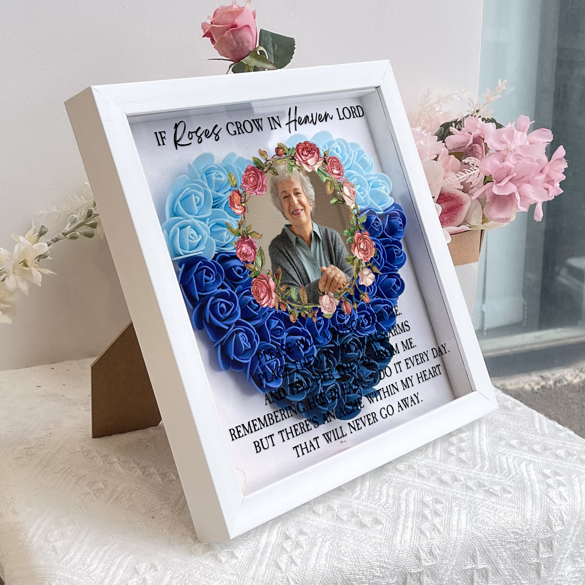 If Roses Grow In Heaven - Personalized Photo Flower Shadow Box