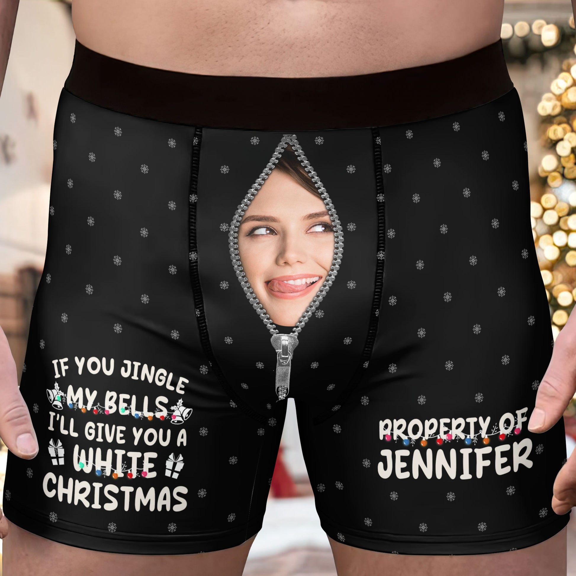 If You Jingle My Bells I Promise You A White Christmas Custom Face -  Personalized Photo Men's Boxer Briefs