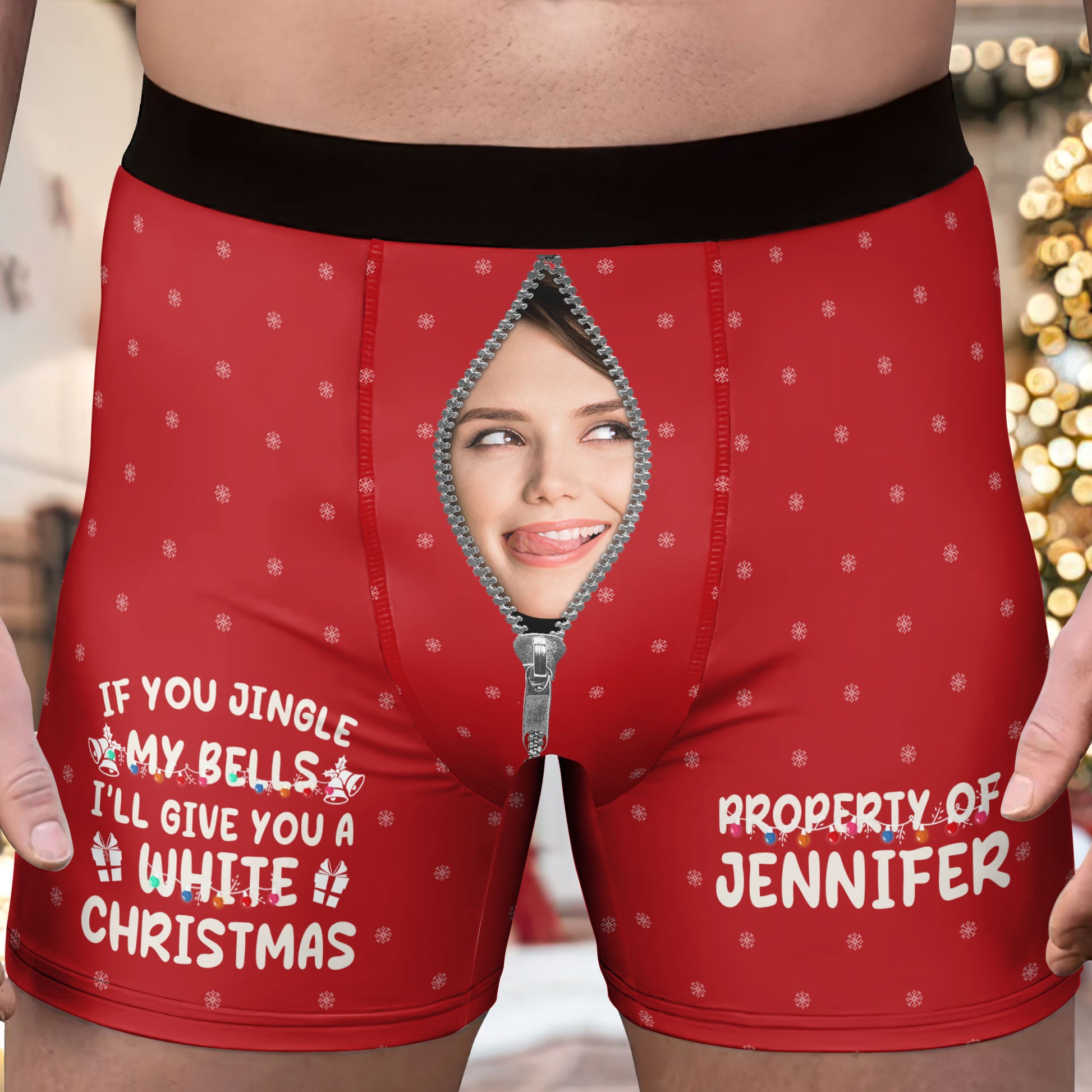 If You Jingle My Bells I Promise You A White Christmas Custom Face -  Personalized Photo Men's Boxer Briefs