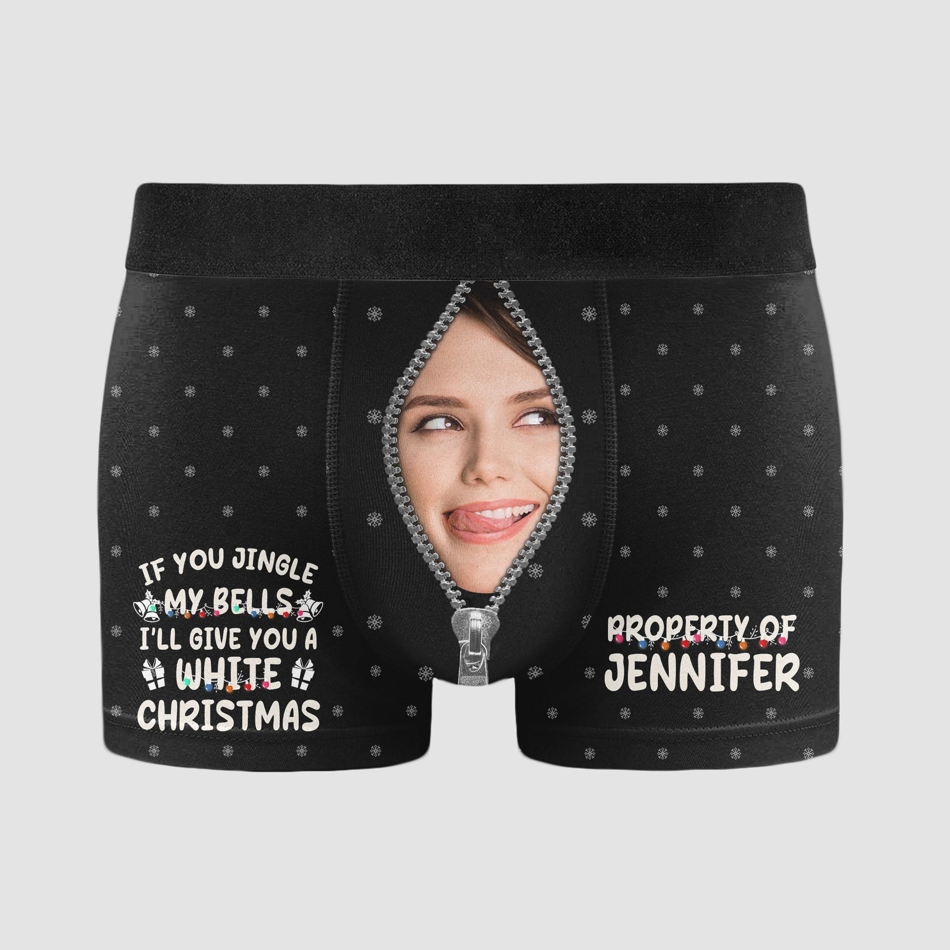 If You Jingle My Bells I Promise You A White Christmas Custom Face - Personalized Photo Men's Boxer Briefs