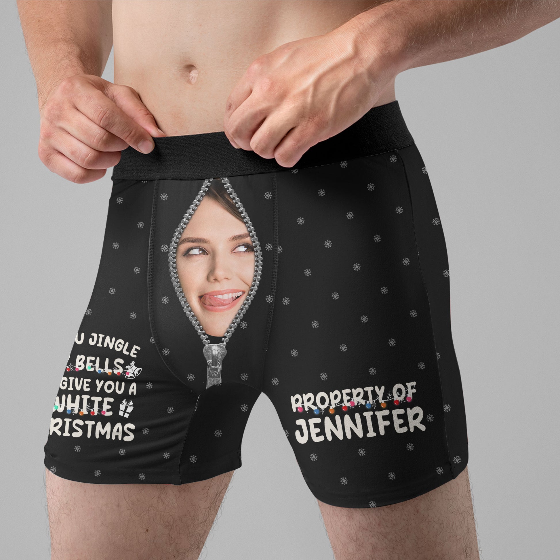 If You Jingle My Bells I Promise You A White Christmas Custom Face - Personalized Photo Men's Boxer Briefs