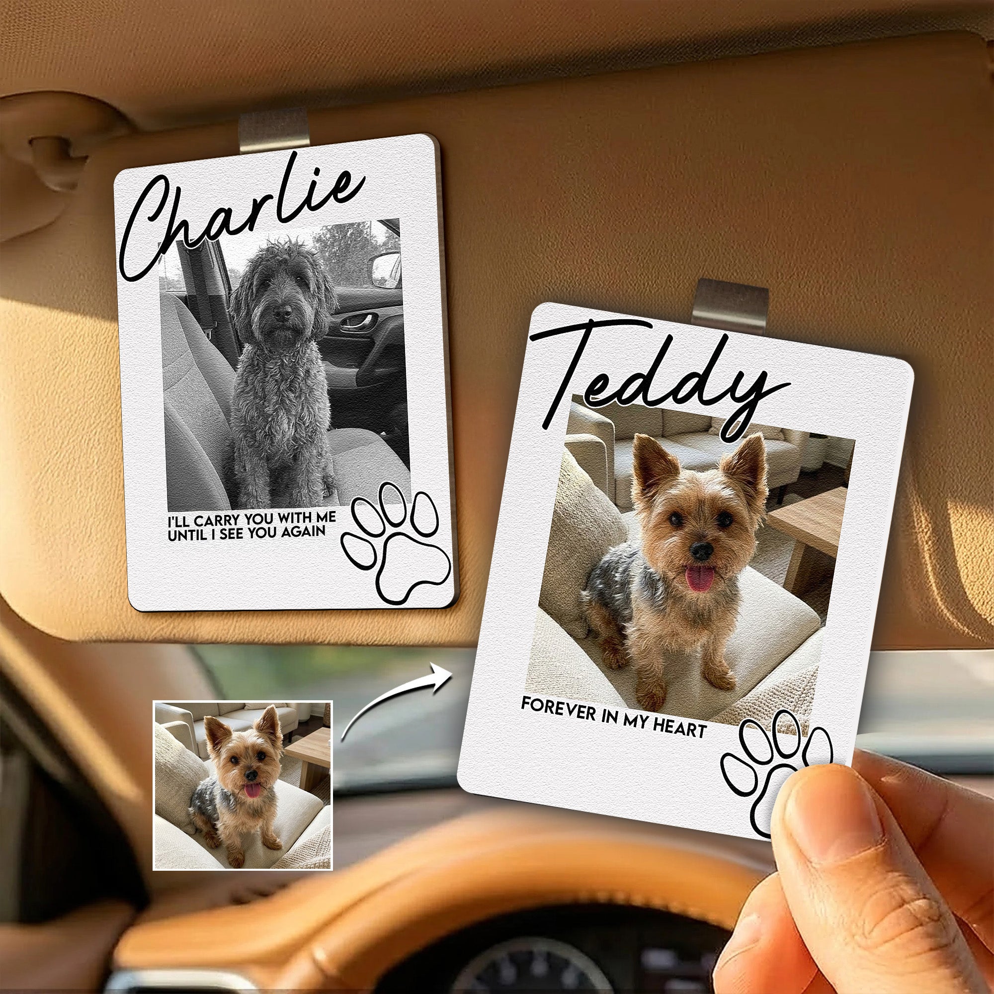 I'll Carry You With Me Until I See You Again Pet Loss - Personalized Wooden Photo Visor Clip