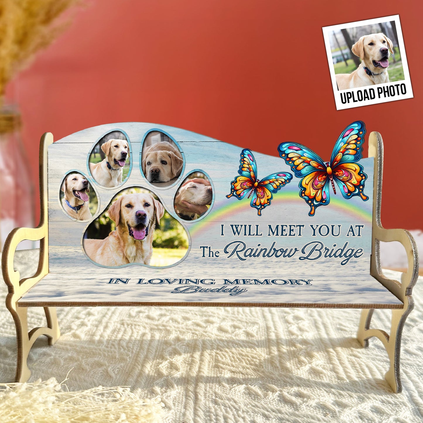 I'll Meet You At The Rainbow Bridge - Personalized Photo Memorial Bench