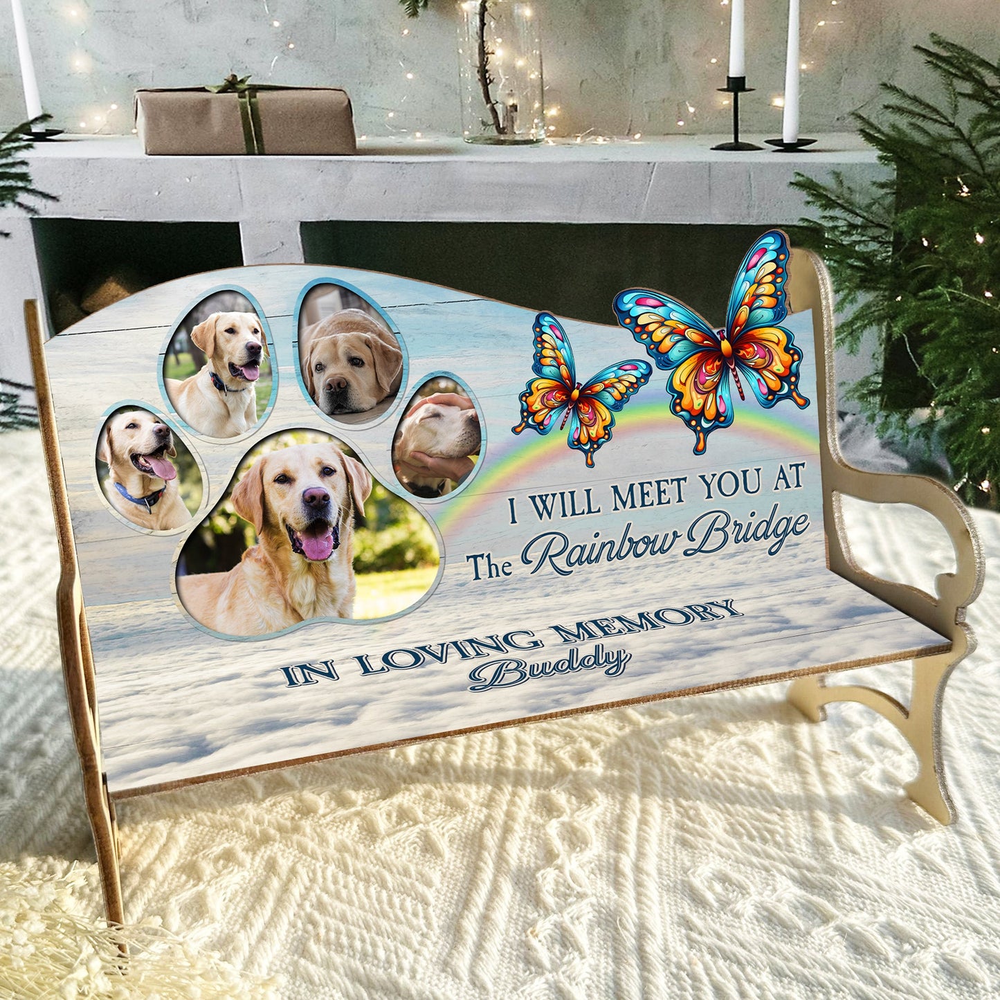 I'll Meet You At The Rainbow Bridge - Personalized Photo Memorial Bench