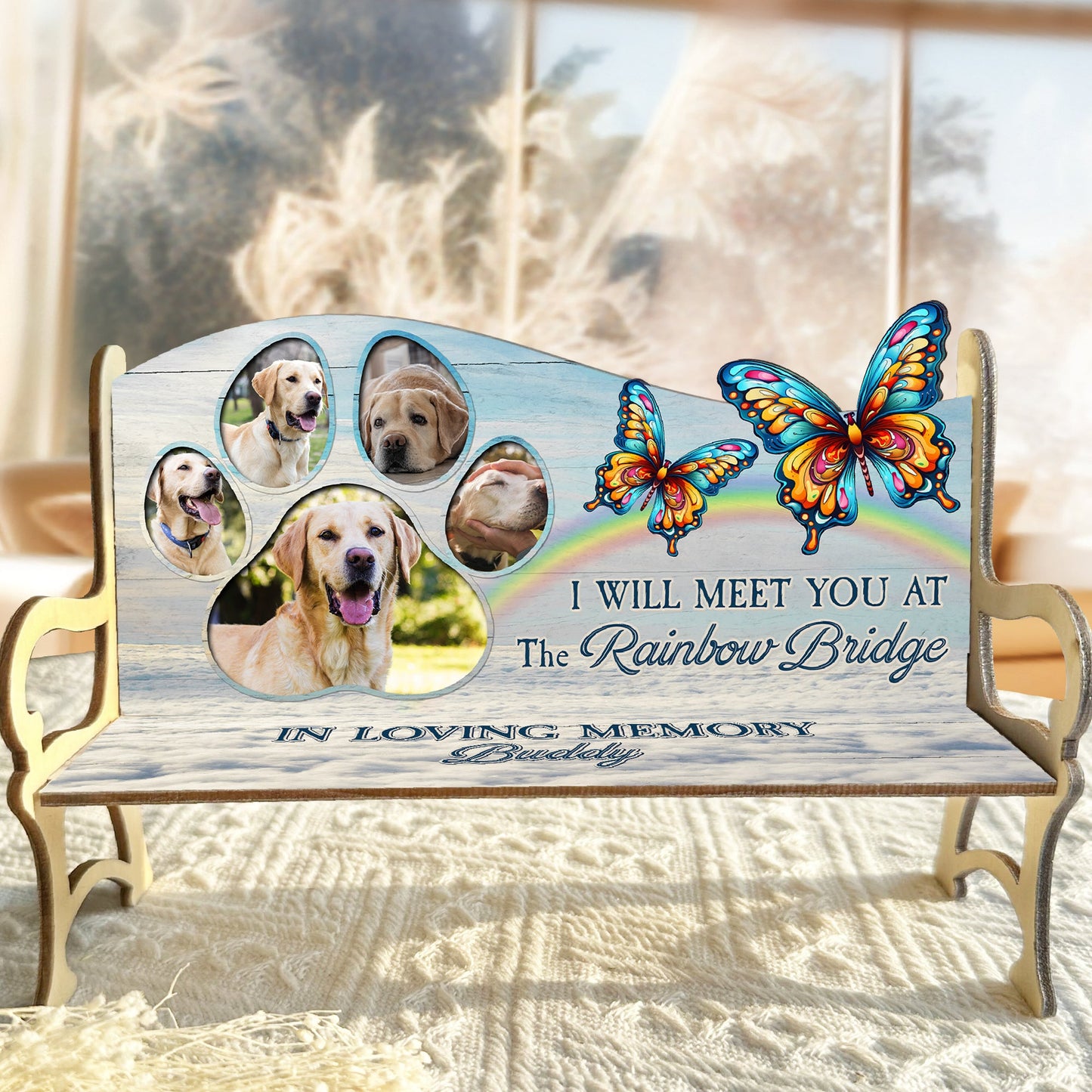 I'll Meet You At The Rainbow Bridge - Personalized Photo Memorial Bench