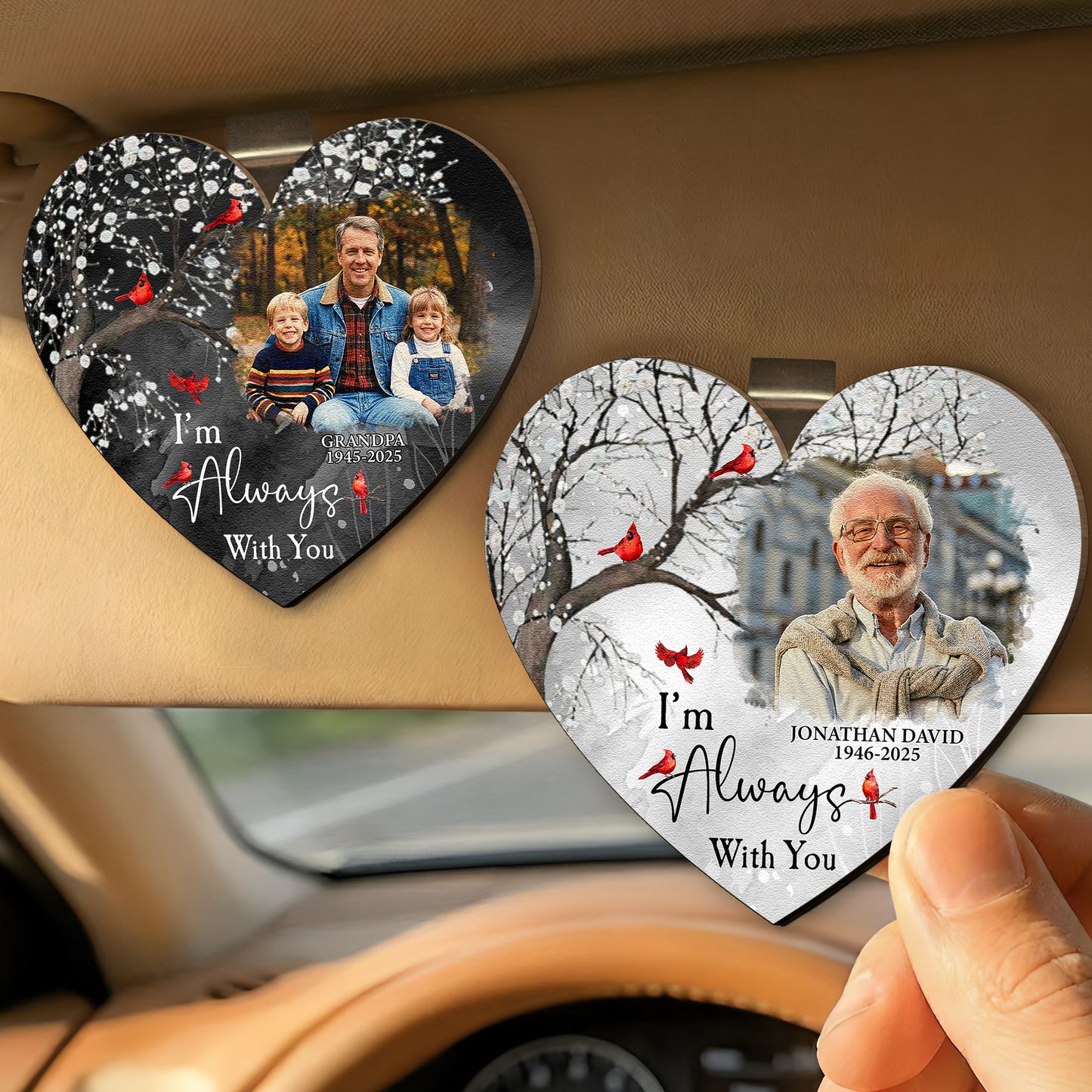 I'm Always With You Car Accessories - Personalized Wooden Photo Car Visor Clip