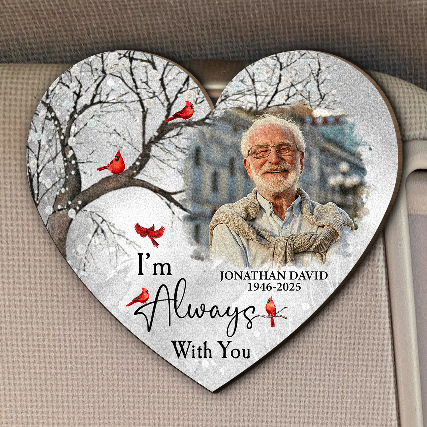 I'm Always With You Car Accessories - Personalized Wooden Photo Car Visor Clip