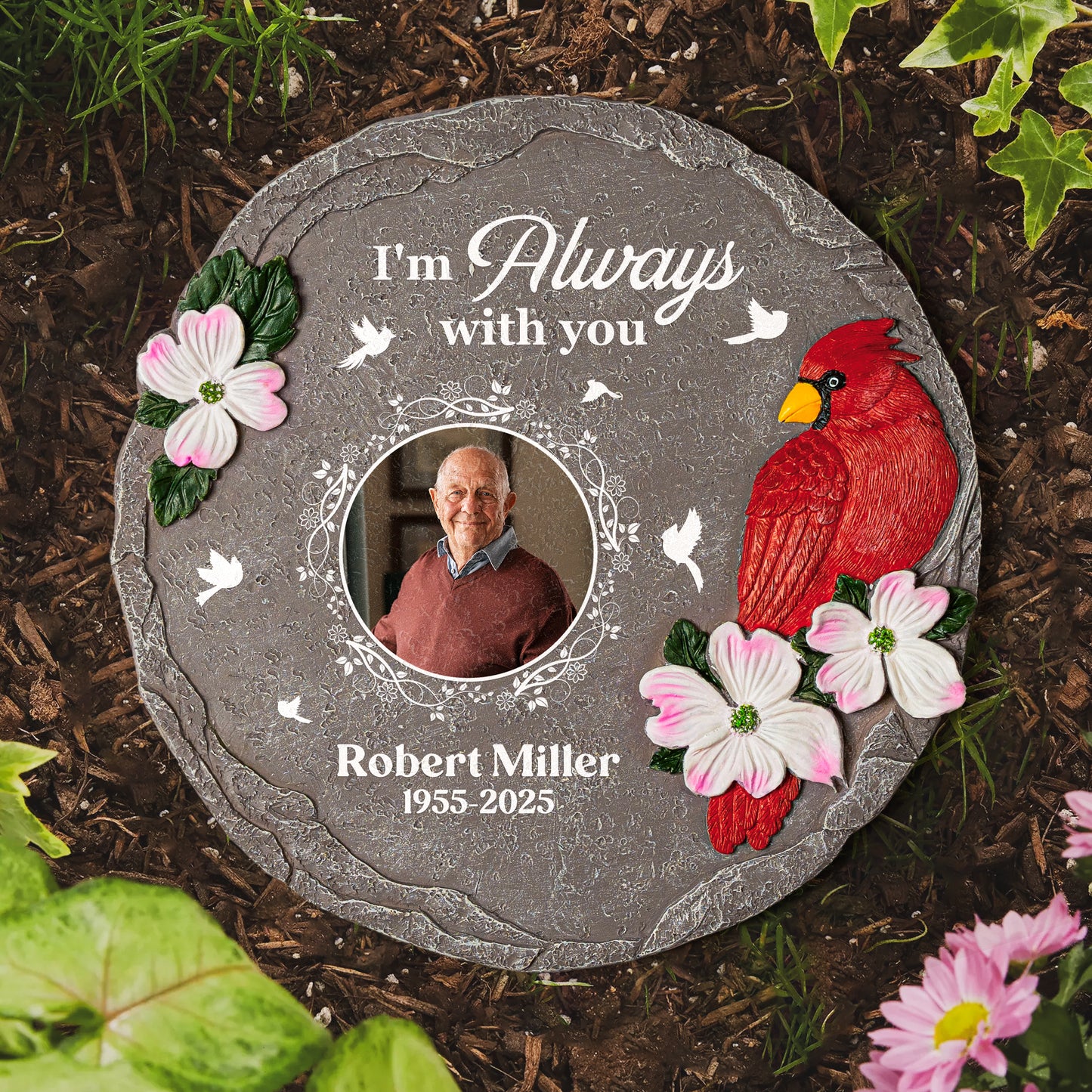 I'm Always With You Cardinal Garden Stone - Personalized Photo Memorial Garden Stone