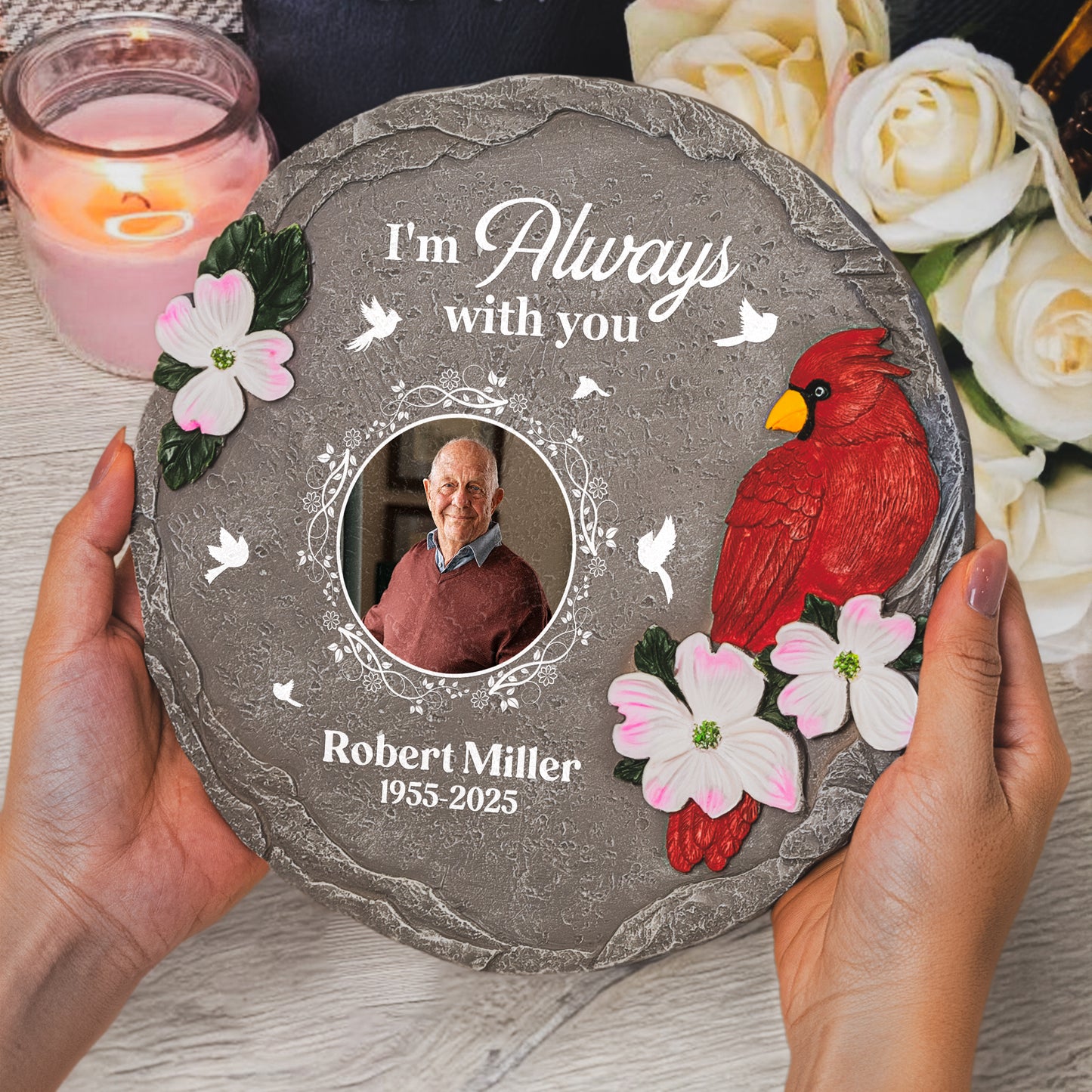 I'm Always With You Cardinal Garden Stone - Personalized Photo Memorial Garden Stone