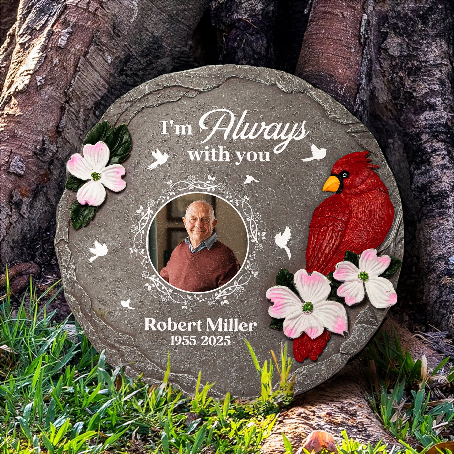 I'm Always With You Cardinal Garden Stone - Personalized Photo Memorial Garden Stone
