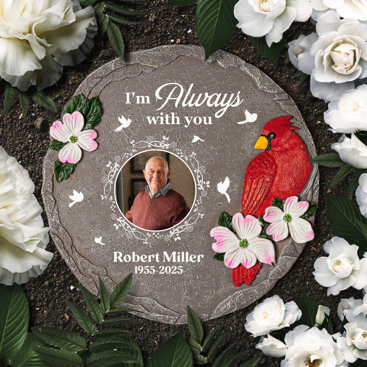 I'm Always With You Cardinal Garden Stone - Personalized Photo Memorial Garden Stone