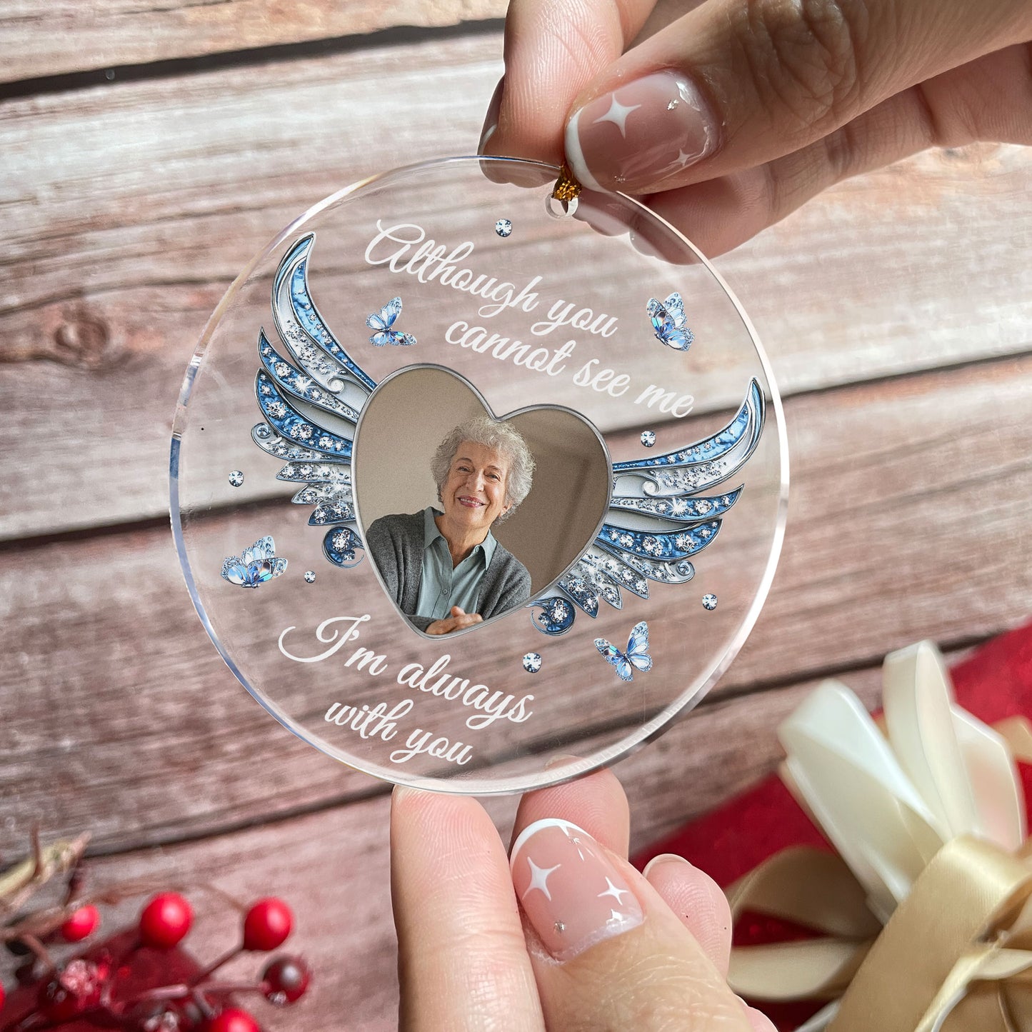 I'm Always With You Heart Wings - Personalized Acrylic Photo Ornament