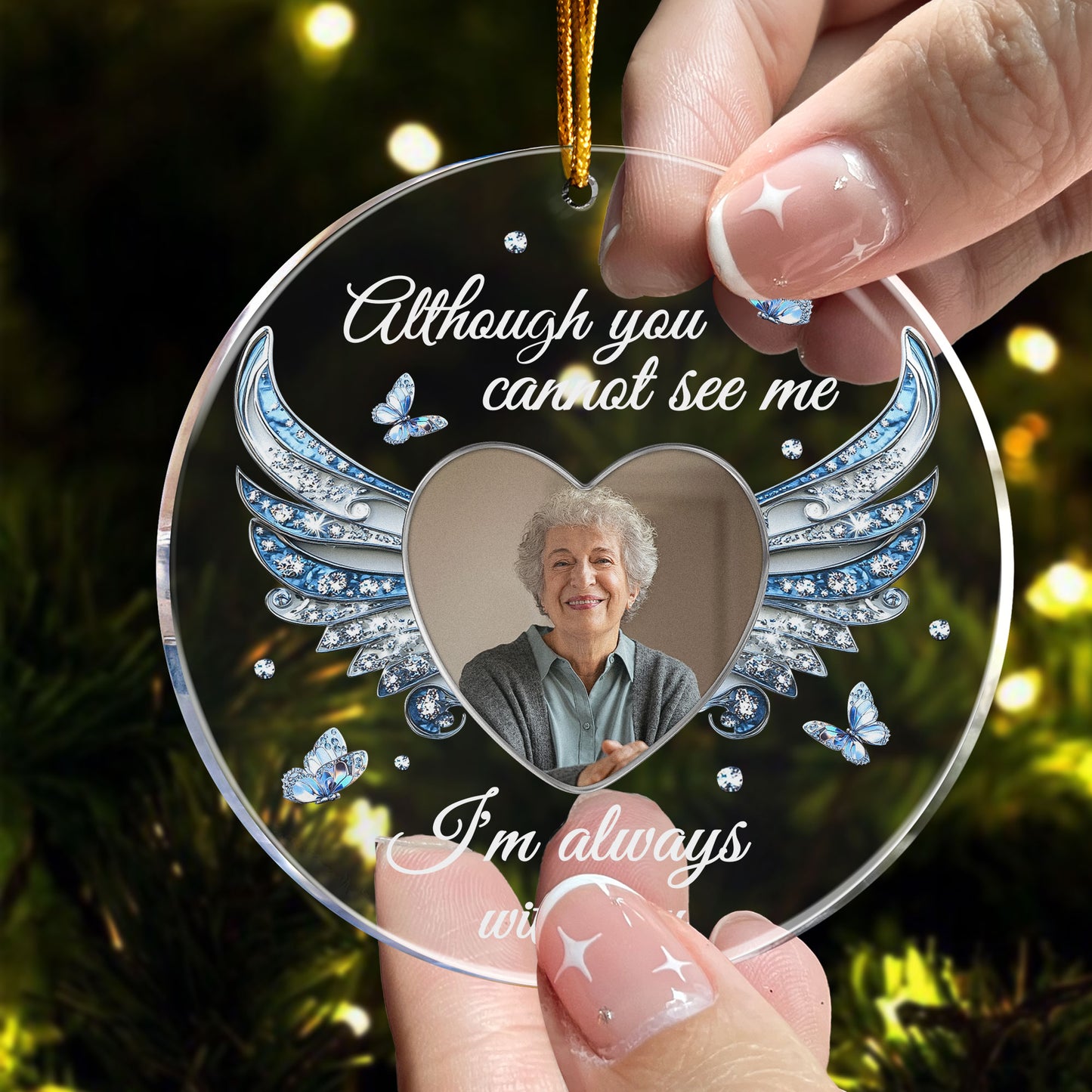 I'm Always With You Heart Wings - Personalized Acrylic Photo Ornament