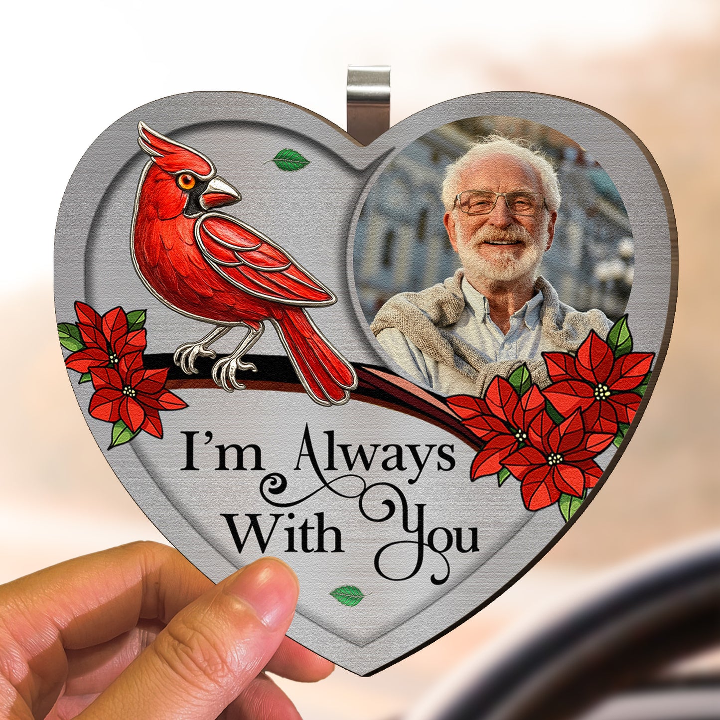 I'm Always With You Memorial Car Visor - Personalized Wooden Photo Car Visor Clip