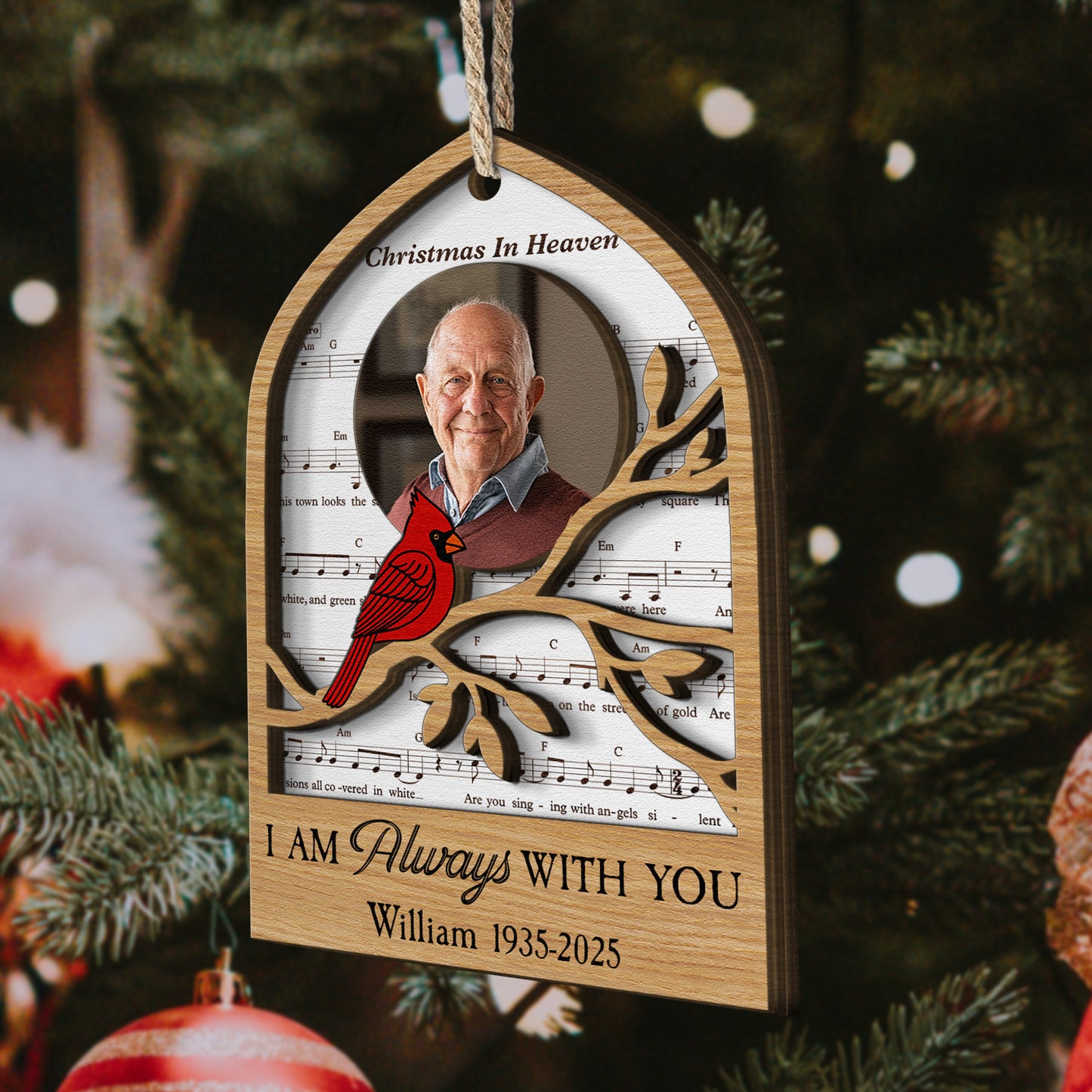 I'm Always With You Memorial Christmas Ornament 2 Layers - Personalized Wooden Photo Ornament