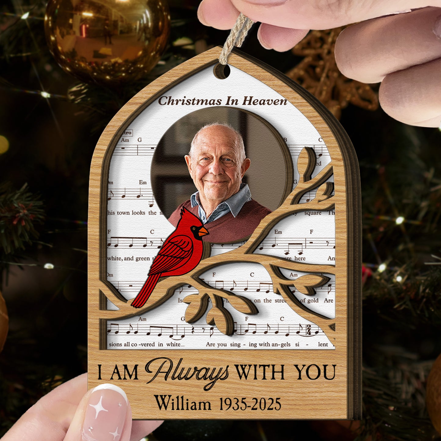 I'm Always With You Memorial Christmas Ornament 2 Layers - Personalized Wooden Photo Ornament
