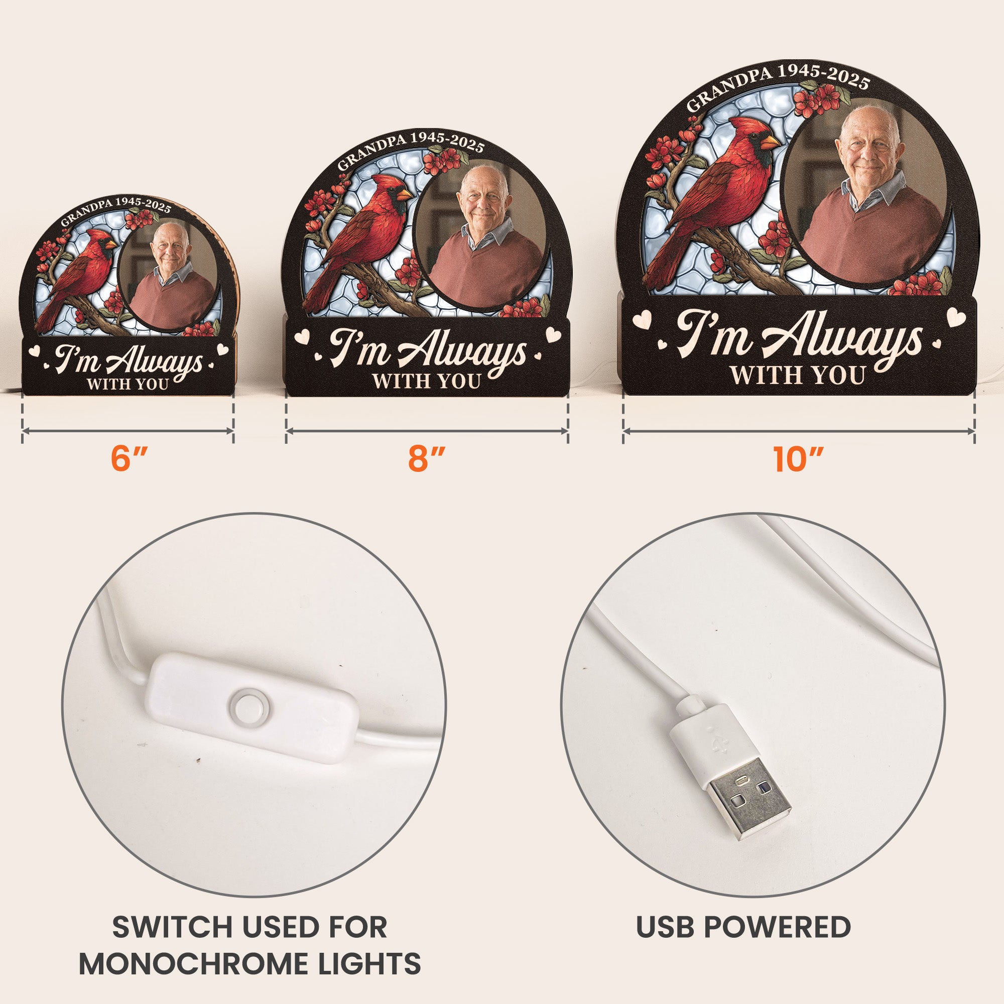 I'm Always With You Memorial Gift - Personalized Photo Lantern Night Light