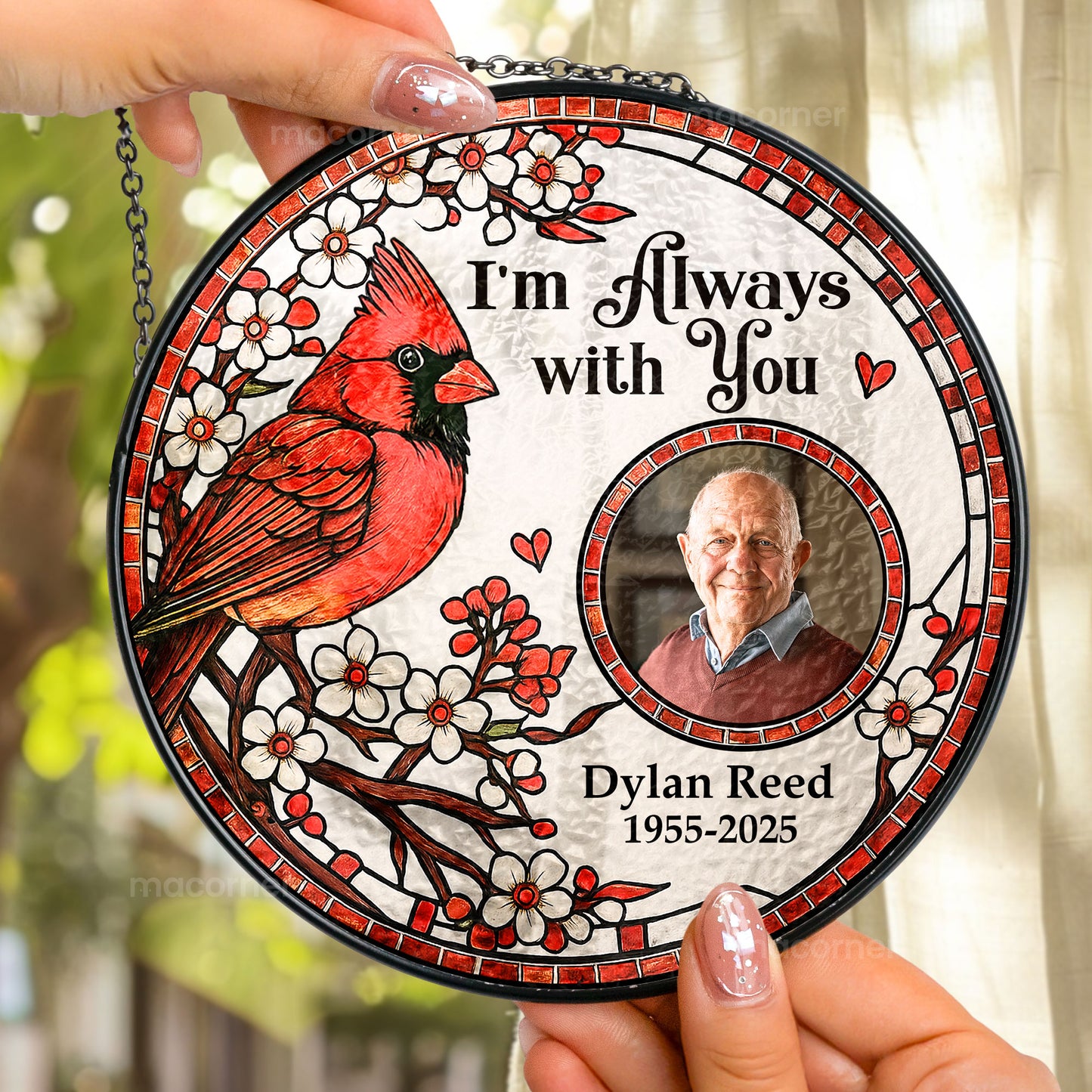 I'm Always With You Memorial Gift - Personalized Photo Stained Glass Window Hanging Suncatcher