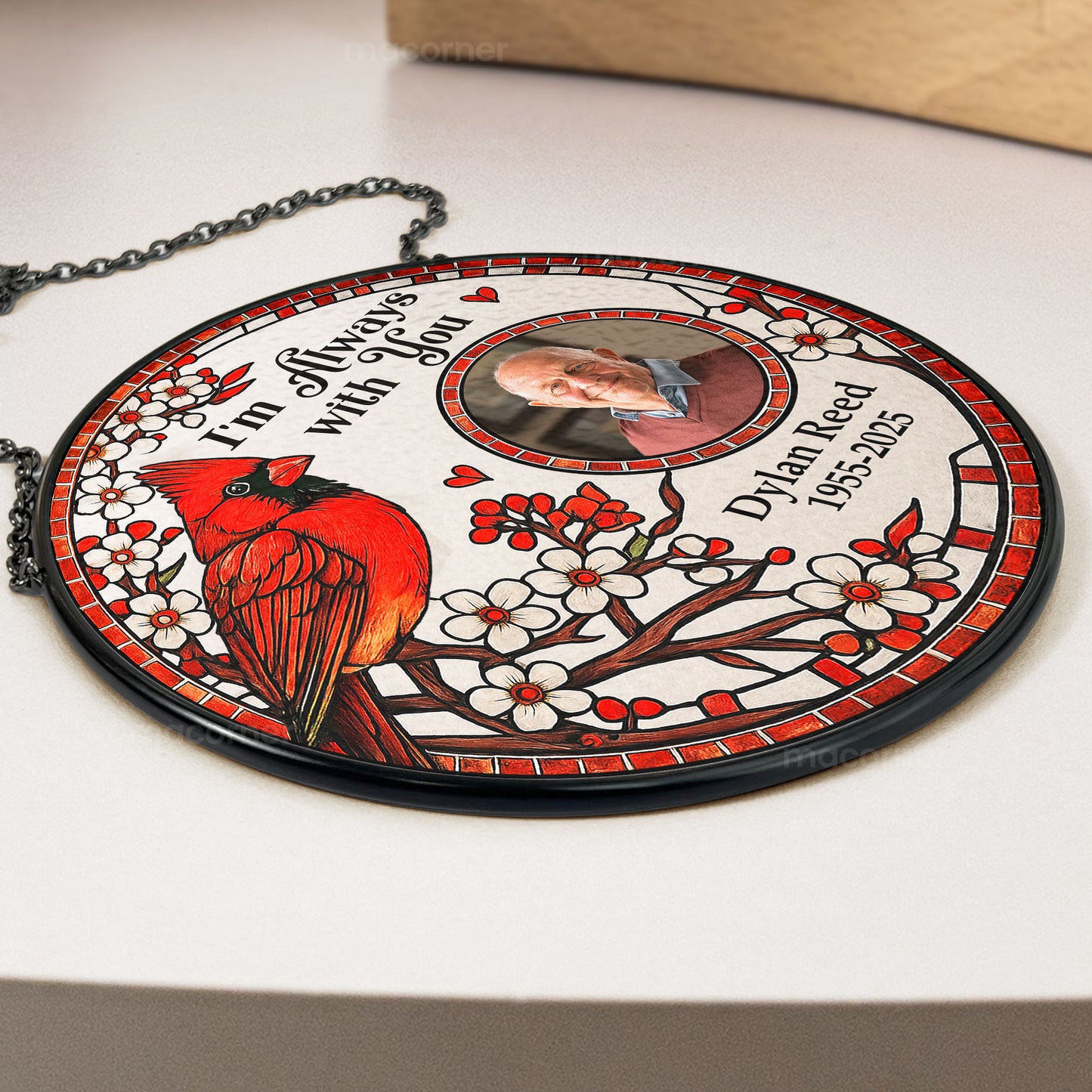 I'm Always With You Memorial Gift - Personalized Photo Stained Glass Window Hanging Suncatcher