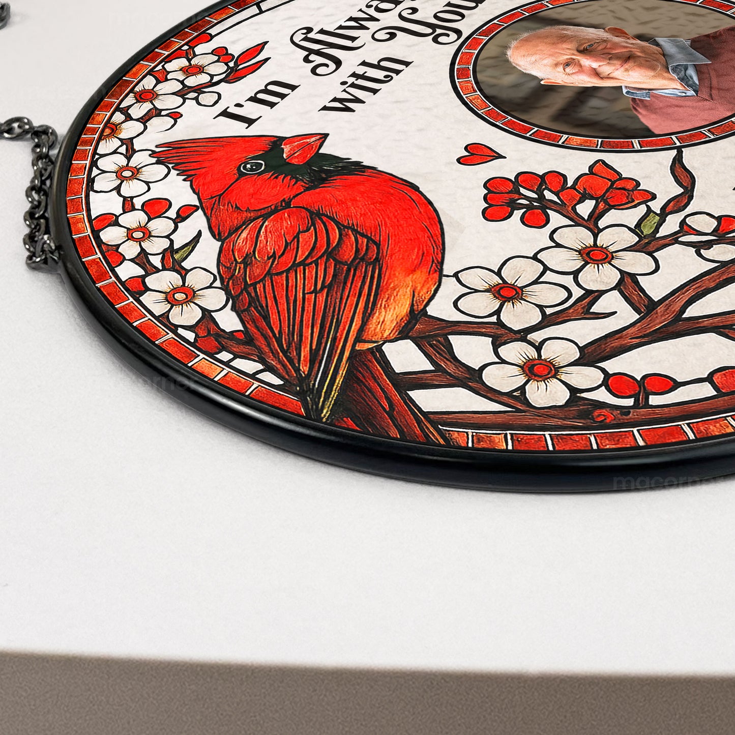 I'm Always With You Memorial Gift - Personalized Photo Stained Glass Window Hanging Suncatcher