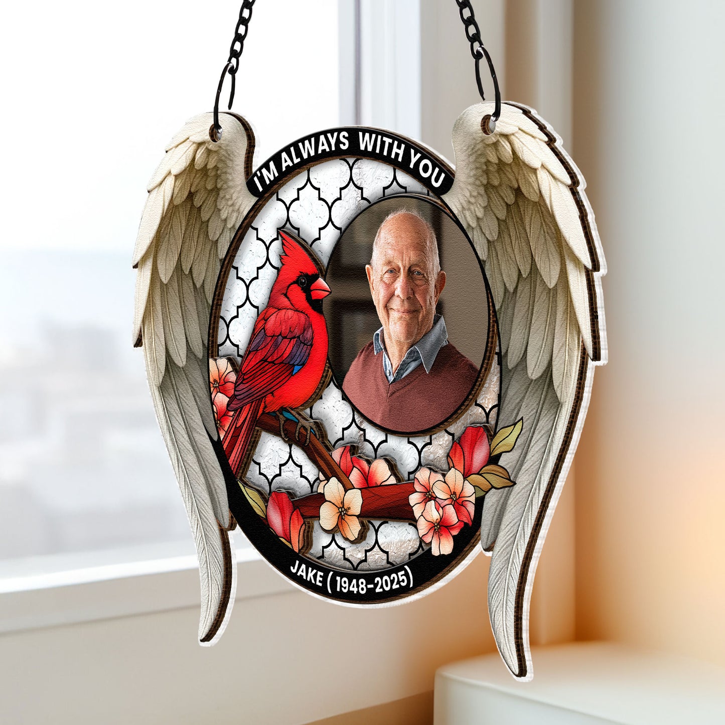 I'm Always With You Memorial Gift - Personalized Photo Window Hanging Suncatcher Ornament